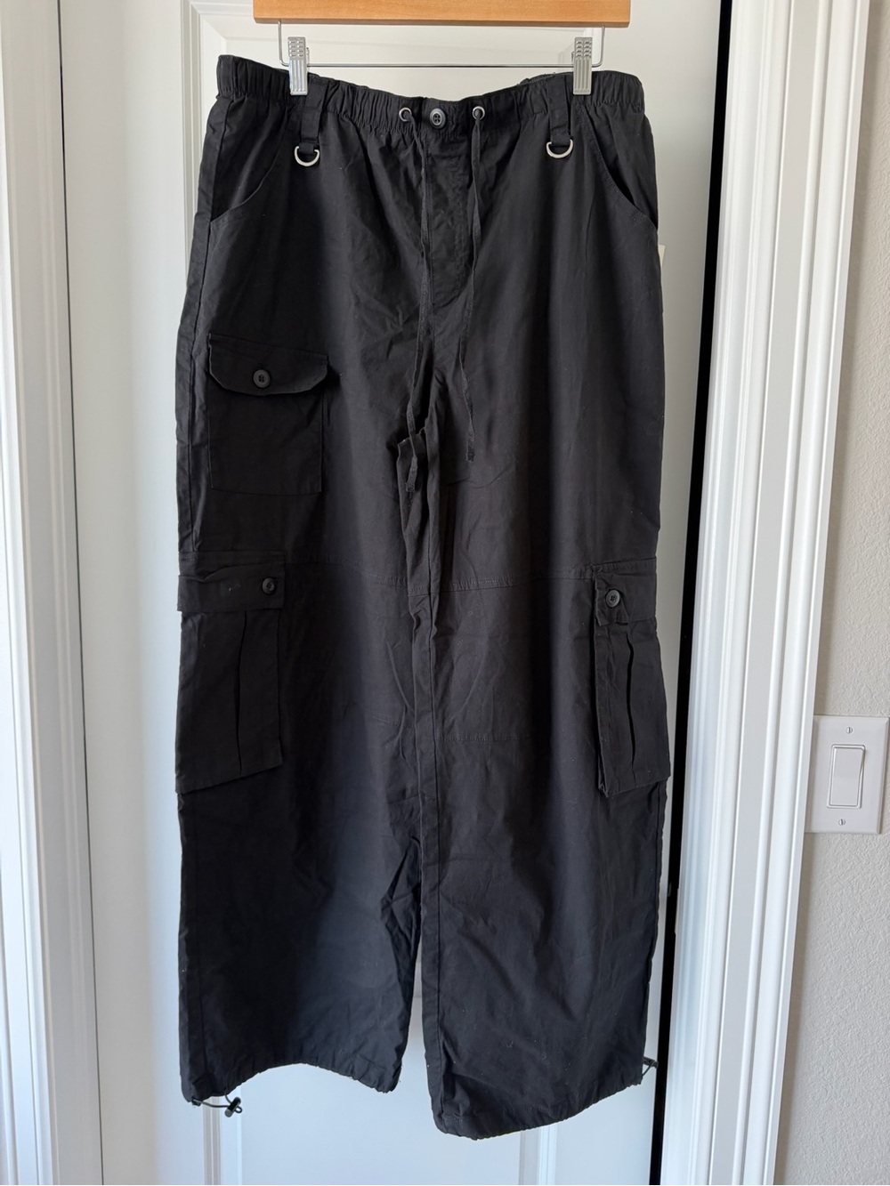 Women's Black Cargo Jumpsuit-Style Pants with Utility Pockets